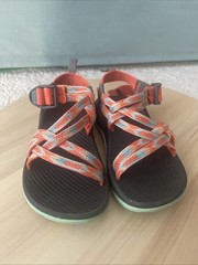 Size 12Y Chaco Kids-Junior Z X/1 Ecotread Sandals Orange/turqoise/gray Strappy