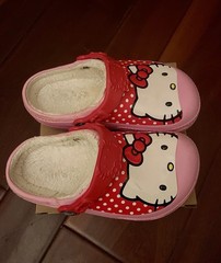 Crocs Hello Kitty Lined Clog Slip On Polka Dot Red/Pink/White Kids US 12