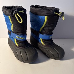 SOREL Flurry Youth Size 1 Snow Boots Black & Blue Waterproof Insulated