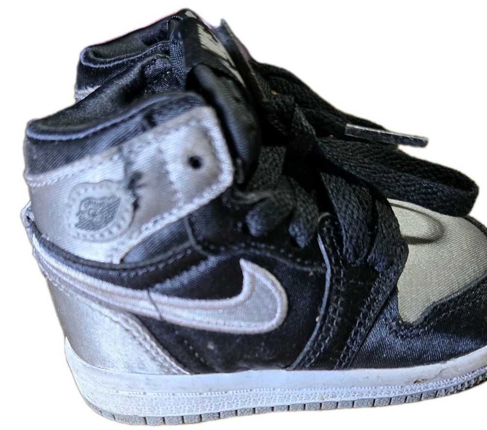 Size 4C -Air Jordan 1 Retro High OG PS ‘Satin Shadow’ black grey