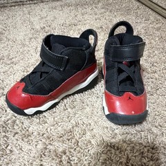 Jordan Unisex Kids Size 8 Black/Red Mid Top Hook & Loop Sneakers Logo Strap