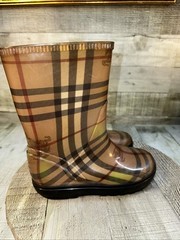Burberry Kids Nova Check Rain Boots Rubber Wellies Brown Plaid US 10 EU 27