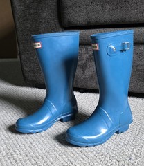 Hunter Big Kids Original Gloss Rain Boots In Ocean Blue Size 3