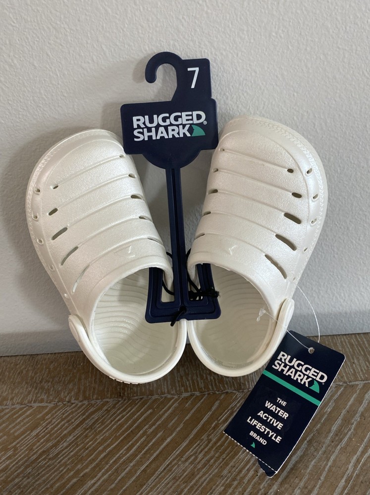 Rugged Shark Swivel Strap EVA Clogs Sandals Pearl White Toddler Unisex Sz 7