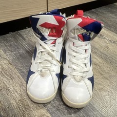 Jordan Air Jordan 7 Retro White/Blue/Red Leather High Top Sneakers 6.5Y