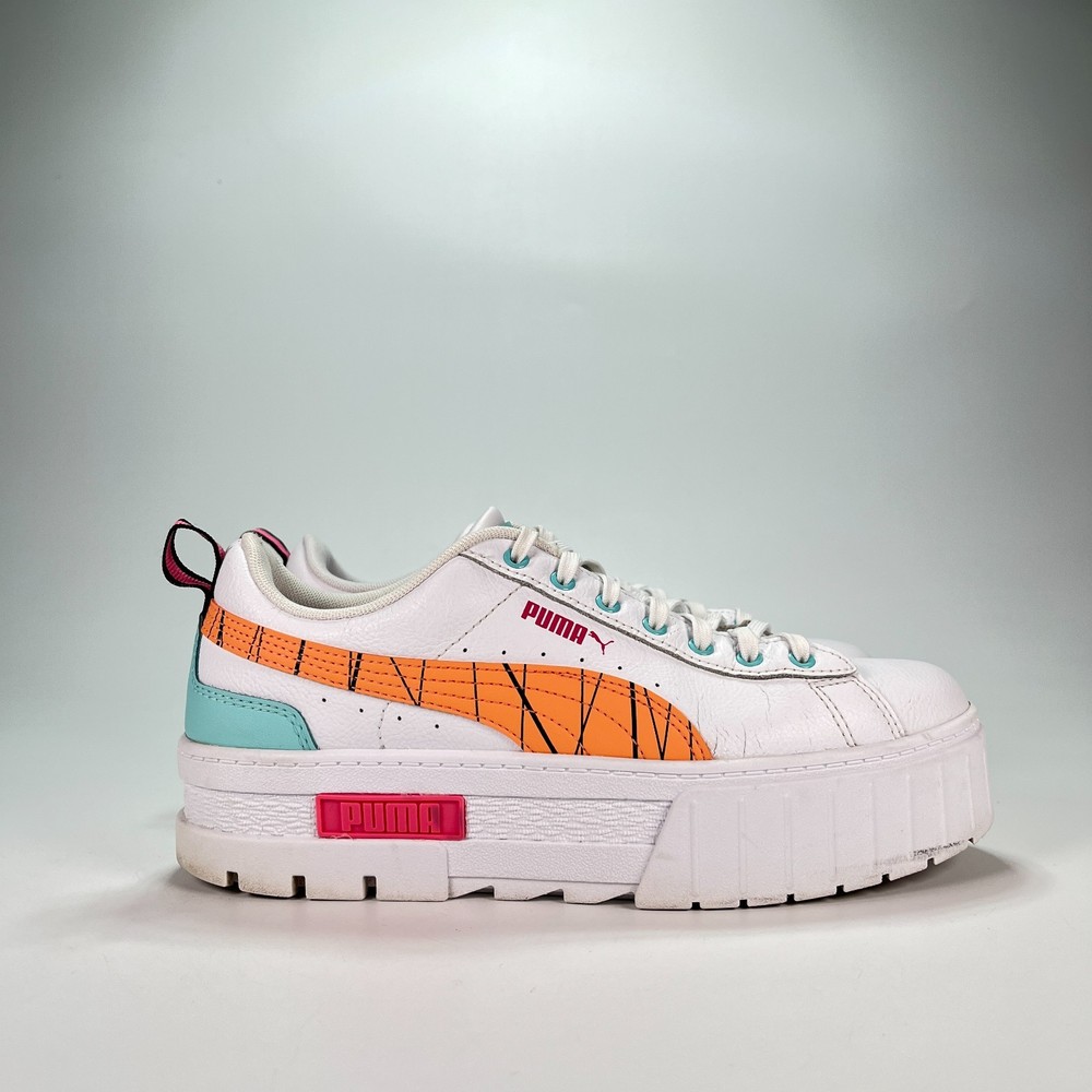 Puma Mayze White Chunky Platform Sneakers Streetwear Shoes 390258-01 Youth Sz 7