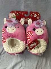 NEW Squishmallow Christmas Lola the Unicorn w/ Candy Cane Kids Slippers Sz 13/1