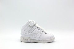 NEW FILA BOYS GIRLS RETRO F13 TRIPLE ALL WHITE HIGH TOP STRAP LACE UP SNEAKERS