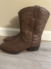 Kids‘ Deer Stag Western Boots Brown Cowboy Youth Size 4 Embroidered Pull-On