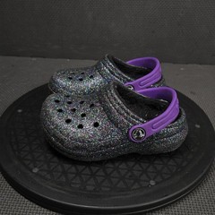 Crocs Clogs Kids Size 8 Black Glitter Classic Lined Faux Fur Shoes 205937
