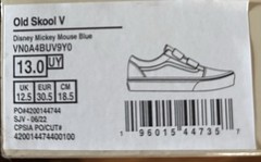 VANS Old Skool V Disney Mickey Mouse Blue Hook & Loop Kids Sneaker US 13