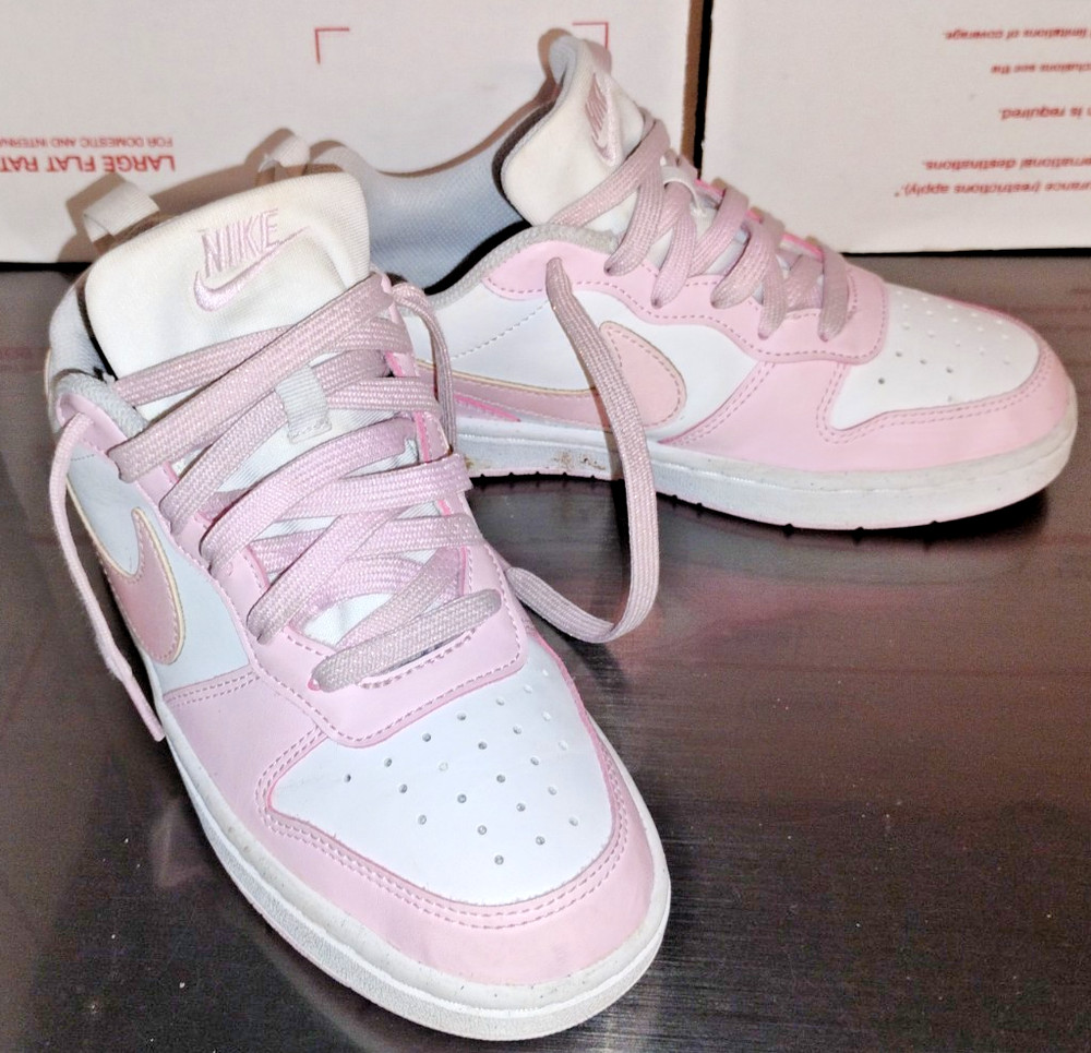 NIKE Pink White Leather Unisex Kids Athletic Sneaker US 4Y (DV5456-105)