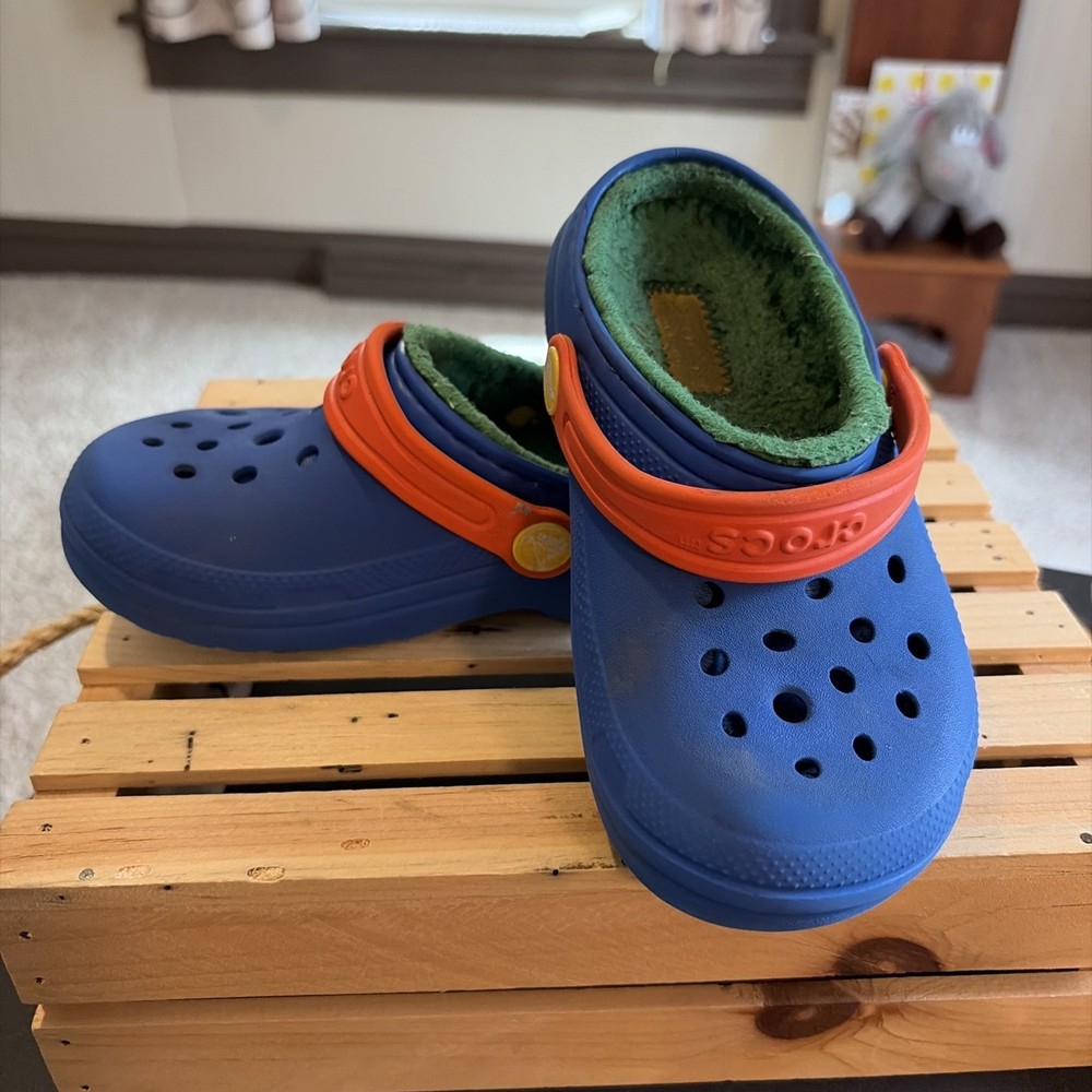 Classic Lined Crocs Toddler Size C11 Blue Bolt Green Orange