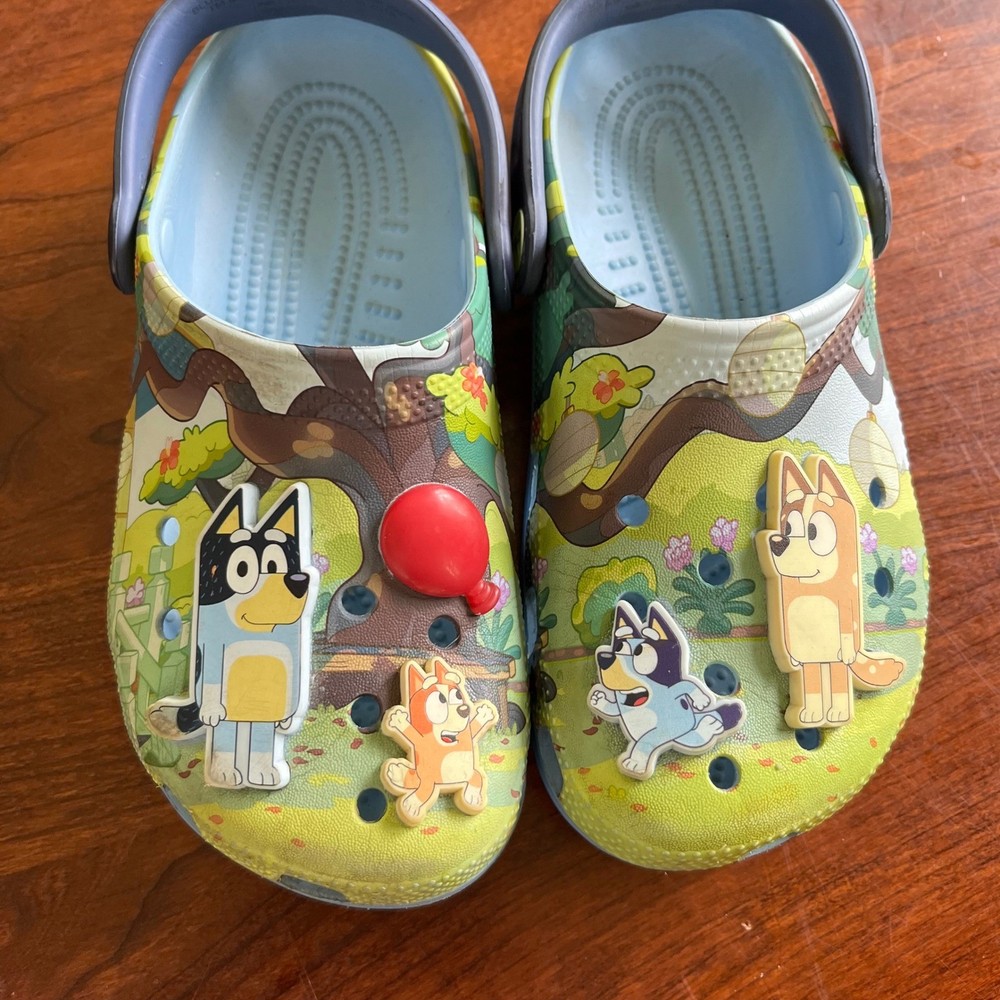Crocs Bluey Bingo Kids Classic Clogs Blue Green J2 Jibbitz Charms Shoes