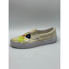 Vans Kids Slip On Cream Canvas Embroidered Floral Sneakers Shoes Sz 5.5Y 7W 37EU