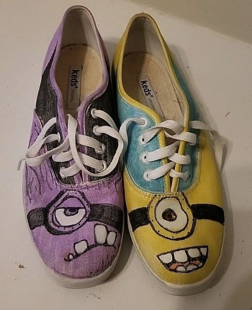 Hand Painted Minion’s Unique Character & Color Keds Original Kids Sz 7 Shoes