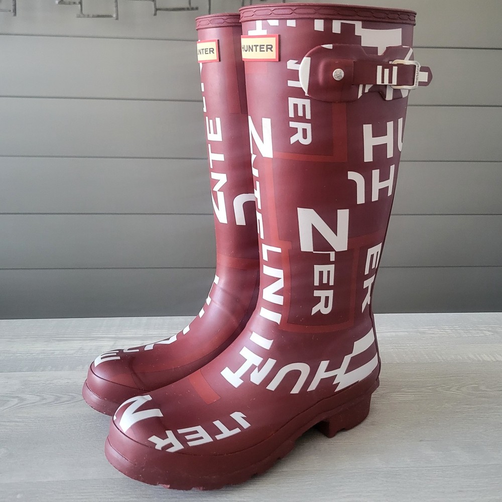 Hunter Original Kids Exploded Logo Print Tall Rain Boots US 4B / 5G EU 36 NWOT