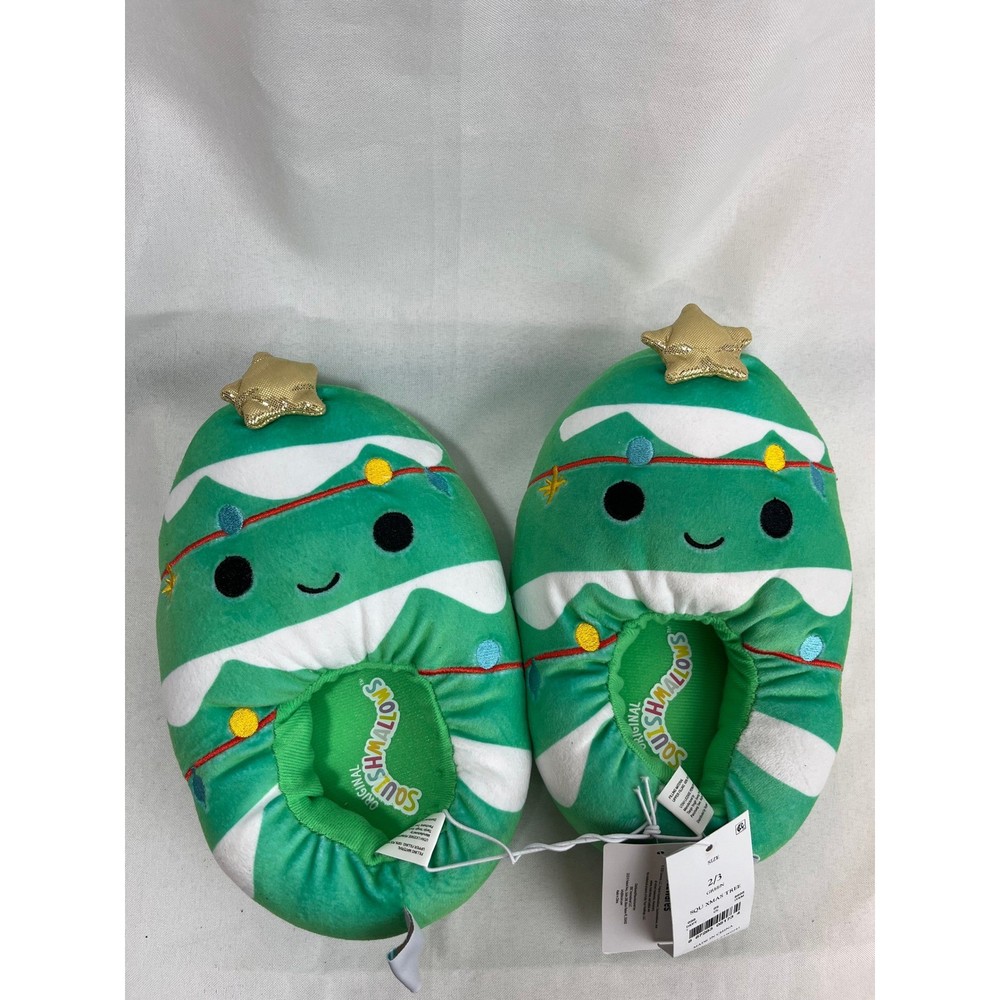 Squishmallows Christmas Tree Plush Slippers Kids Size 2/3 Green Holiday NWT
