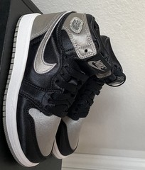 Jordan 1 Retro High OG PS Kids Sneakers Black Silver White Size 11C