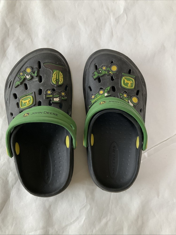 Skechers John Deere Foamies Clogs Gray Green Tractor Charms Size 11 Toddler