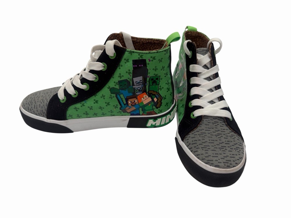 Minecraft Kids High Top Sneakers Steve Creeper Green Black Gray White Unisex