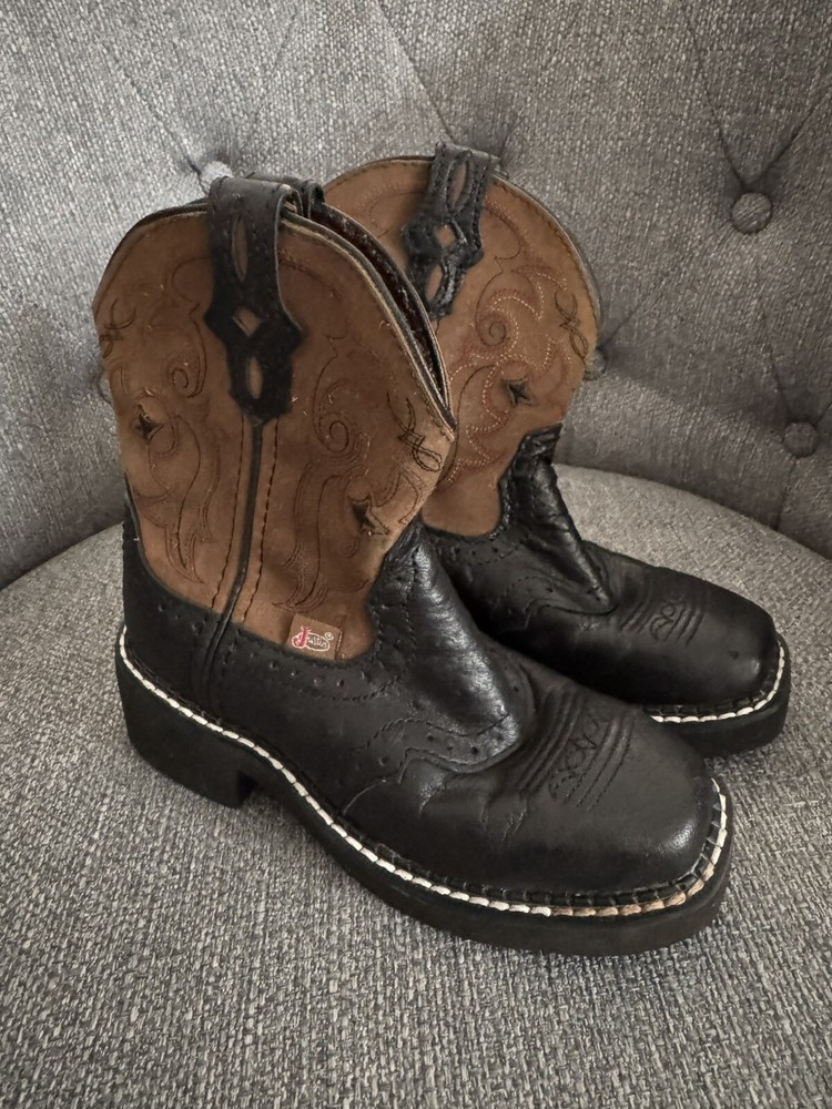JUSTIN GYPSY Size 10D K’S LEATHER UPPER 9968JR SQUARE TOE RUBBER SOLE KIDS