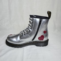 Dr Martens 1460 J Boots Womens Size 5 Silver Metallic Red Heart Patent Leather