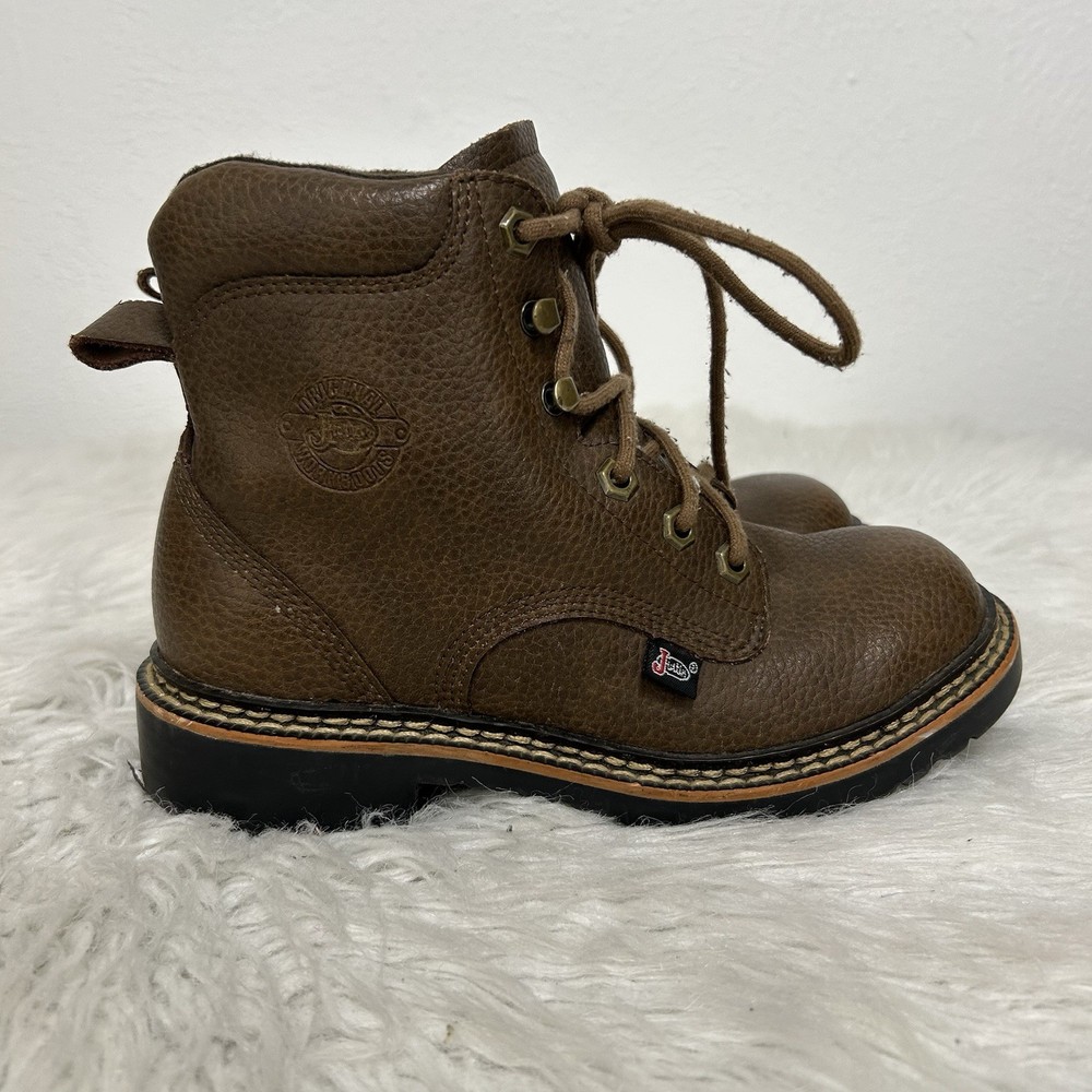Justin Boots Kids Size 1D Brown Original Work Lace Up Leather Western Chunky