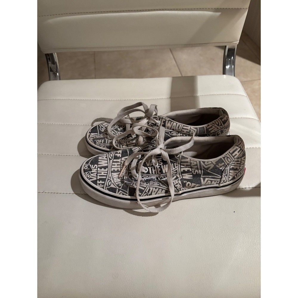 Vans Authentic Off The Wall Logo Print Sneakers Youth 5 Rare Sample Grey Black