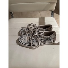 Vans Authentic Off The Wall Logo Print Sneakers Youth 5 Rare Sample Grey Black