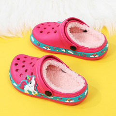 Toddler Kids Lined Clogs Garden Shoes with Fuzzy Fur Cartoon Slip on Mules Boys