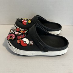 Juniors CROCS Shoes CROSBAND Black & White Slip On Clogs w/ Jibbitz Charms Sz J3