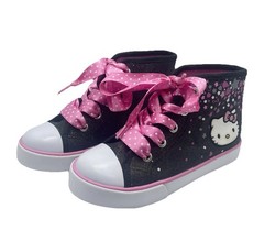 HELLO KITTY Kids Confetti Stars Black Sneakers – Pink Polka Dot Laces Size 11