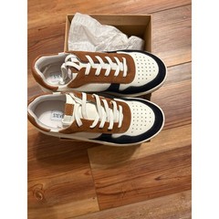 Steven Madden BBLUE Kids Sneakers White Navy Brown Low Top Lace Up Shoes Size 2