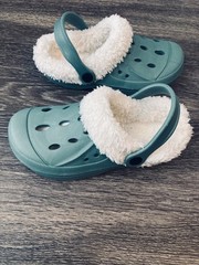 Kids Fleece Lined Clogs Teal Green EU 33 (US 1) Sherpa Warm Slip-On Shoes