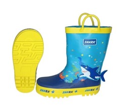 New Under The Sea Shark Rubber Rain Boots Toddler Sz 10 Blue Yellow