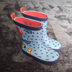 Bluey & Bingo Waterproof Rain Boots Star Print Light Blue/Red Kids Size:5/6