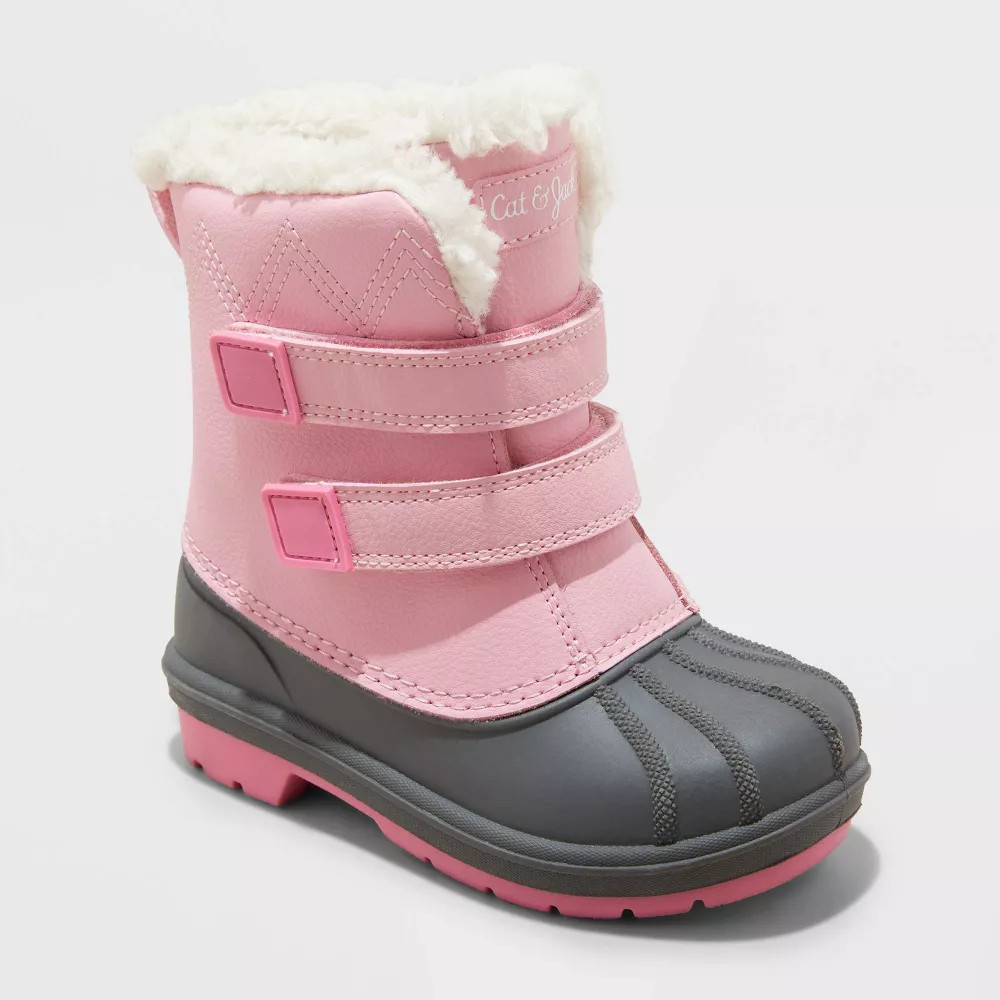 Cat & Jack Toddler Winter Boots Light Pink Faux Shearling Double Strap