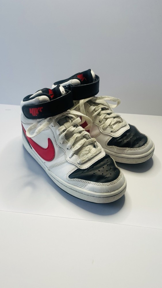 Nike Court Borough Mid 2 Kids Sz 4Y Hook & Loop White Leather High Top Sneaker