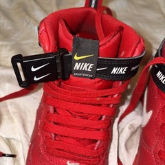 Nike Air Force Mid 1 Red and White Y6, Black Strap, Kids