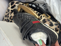 Gucci Kids Leather Low Top Sneakers Hook & Loop Web Stripe Logo Size 1.5