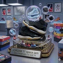 Jordan 11 Space Jam Black/Dark Concord-White 378038-003 Size 7Y 8.5W