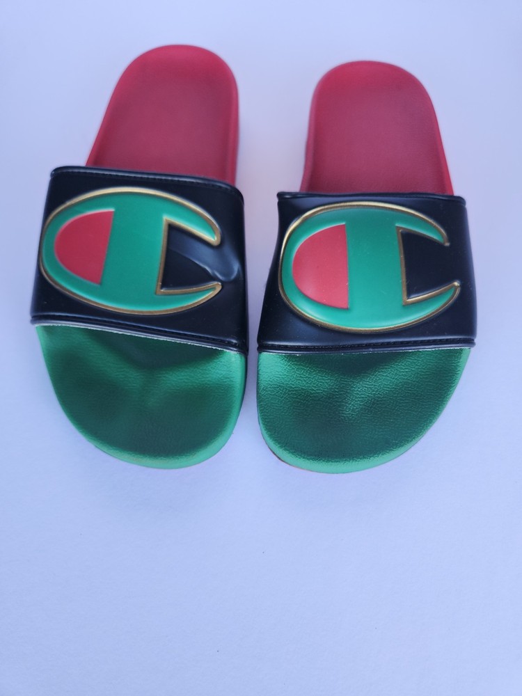 Champion IPO Split Kids Slides Rasta Red Green Black Size 5Y
