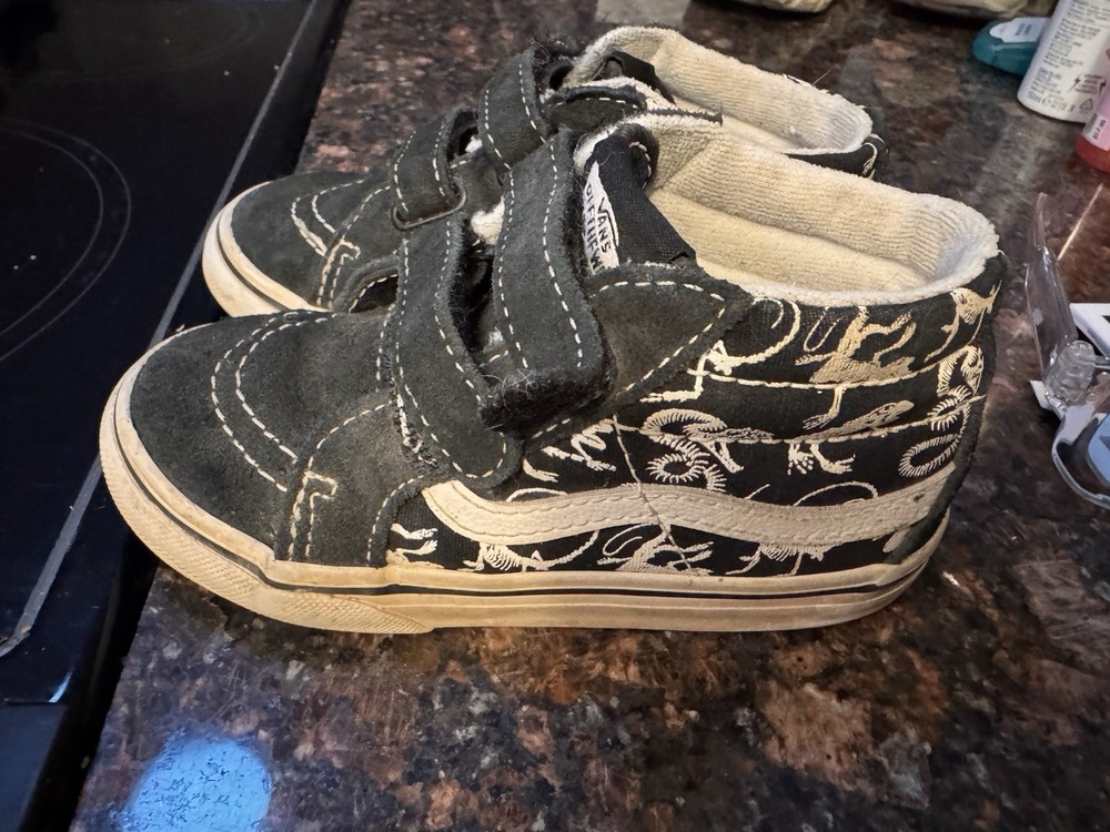 VANS Sk8-Mid V Mid Top Suede Hook & Loop Padded Black Kids Sneakers US 9 M