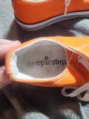 EpicStep Unisex Kids Shoe [Size 2] Orange Canvas Low Top Sneakers Stains