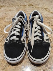 Vans Kids Sneakers Sz 2 Old Skool Checkers Lace Up Suede Fabric Black Blue
