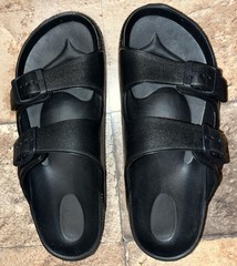 Black Slides Big Kid Size 3 Double Strap With Buckles NEW Funky Monkey