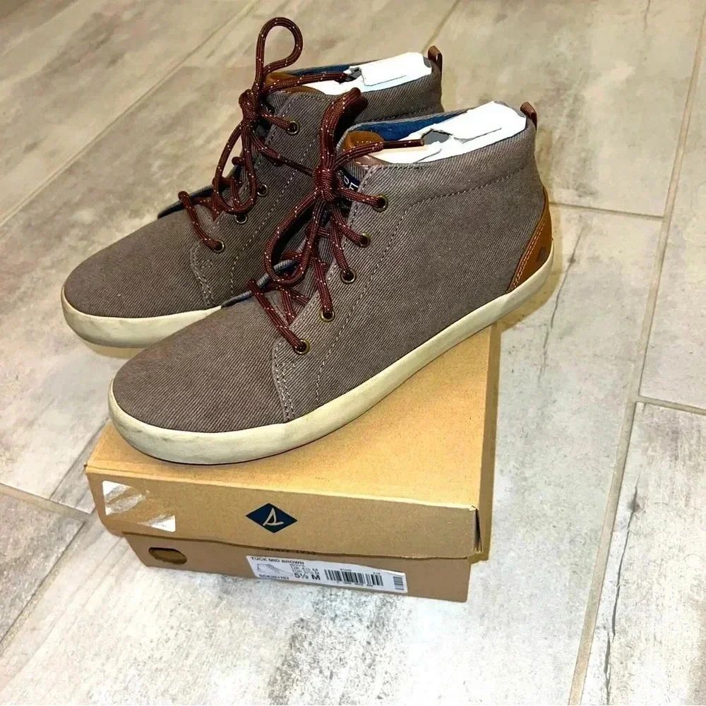 NIB Kids Sperry Top Sider Mid Tuck Brown Sneaker Boot Tweed High Ankle Topsiders
