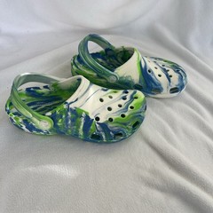 Crocs Glow In The Dark Blue/ Green/ White Marble Slip On Clogs Size J4