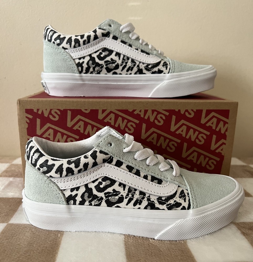 VANS Little Kids Old Skool Shoes Leopard Glitter Mint VN000CYVYWU Size 13 BNIB